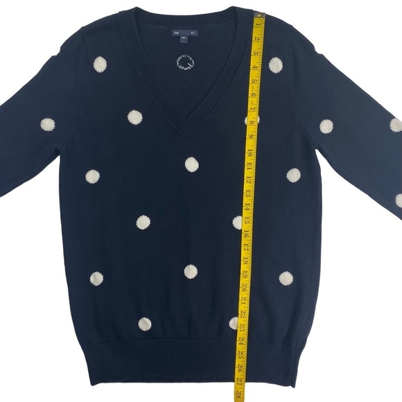 GAP Factory Women’s Navy 100% Cotton V-Neck Sweater, White Polka Dots, Size L - Picture 8 of 12